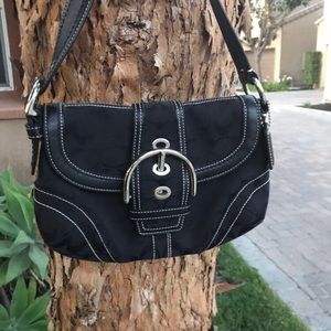 Coach Black Leather Trim Soho Jacquard Hobo Bag.